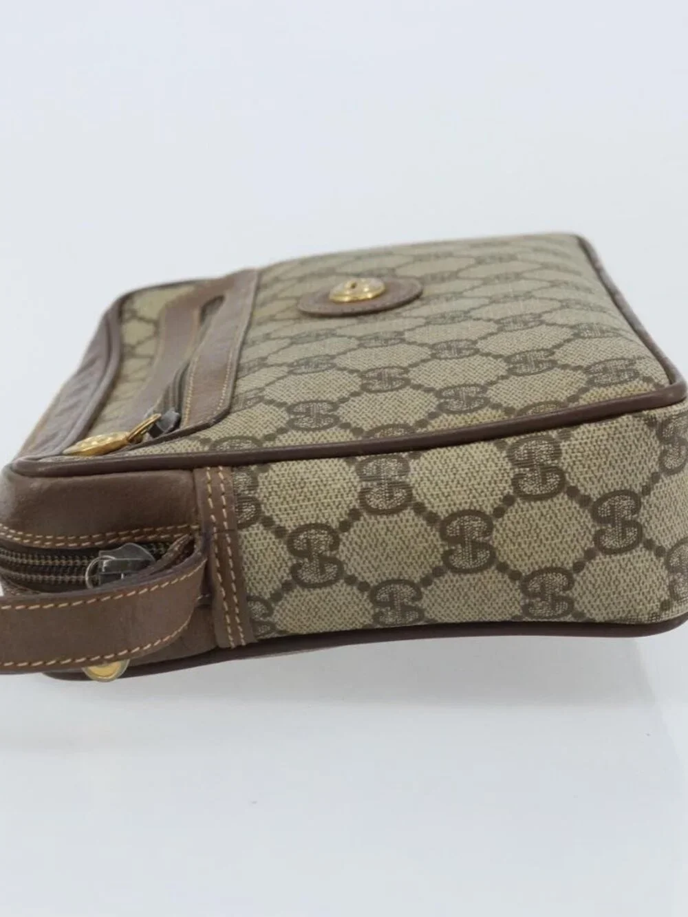 GUCCI GG Supreme Clutch Bag PVC Beige Gold Auth YKZ053